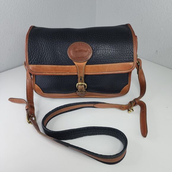 Dooney & Bourke Vintage Black Brown AWL Leather Messenger Crossbody Bag USA - Picture 3 of 13
